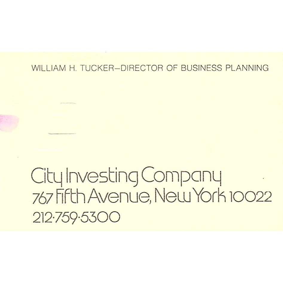 City Investing Company William H. Tucker NYC NY Vintage Business Card SF3-B4