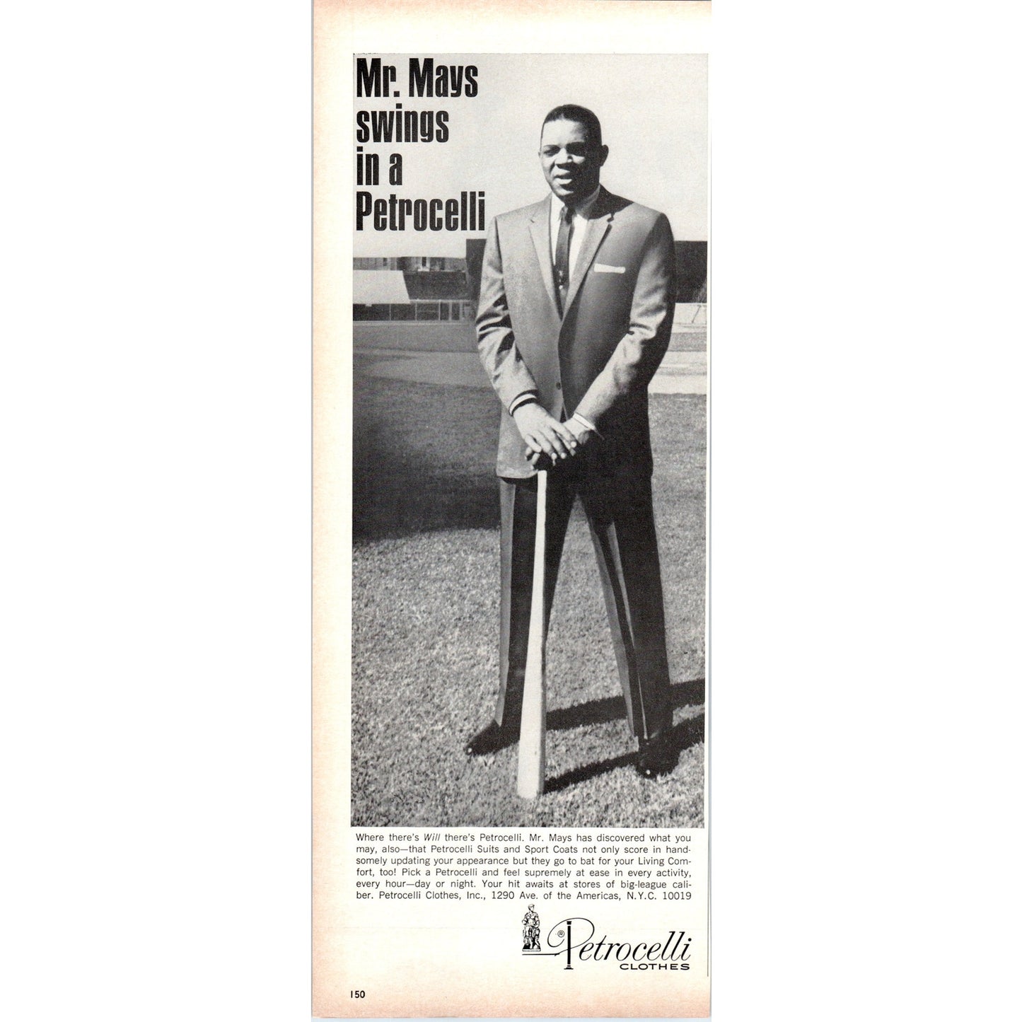 Vintage Petrocelli Clothes Willie Mays Giants MLB Baseball Magazine Ad 5x13 V1-1