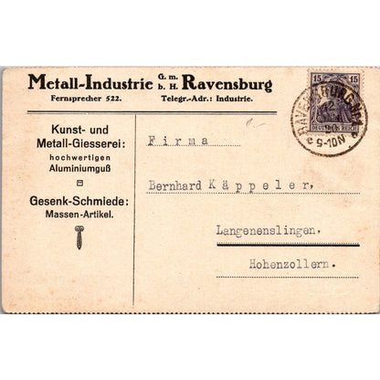 Metall-Industrie Ravensburg Bernhard Käppeler 1920 German Reich Postcard TE2-GRQ