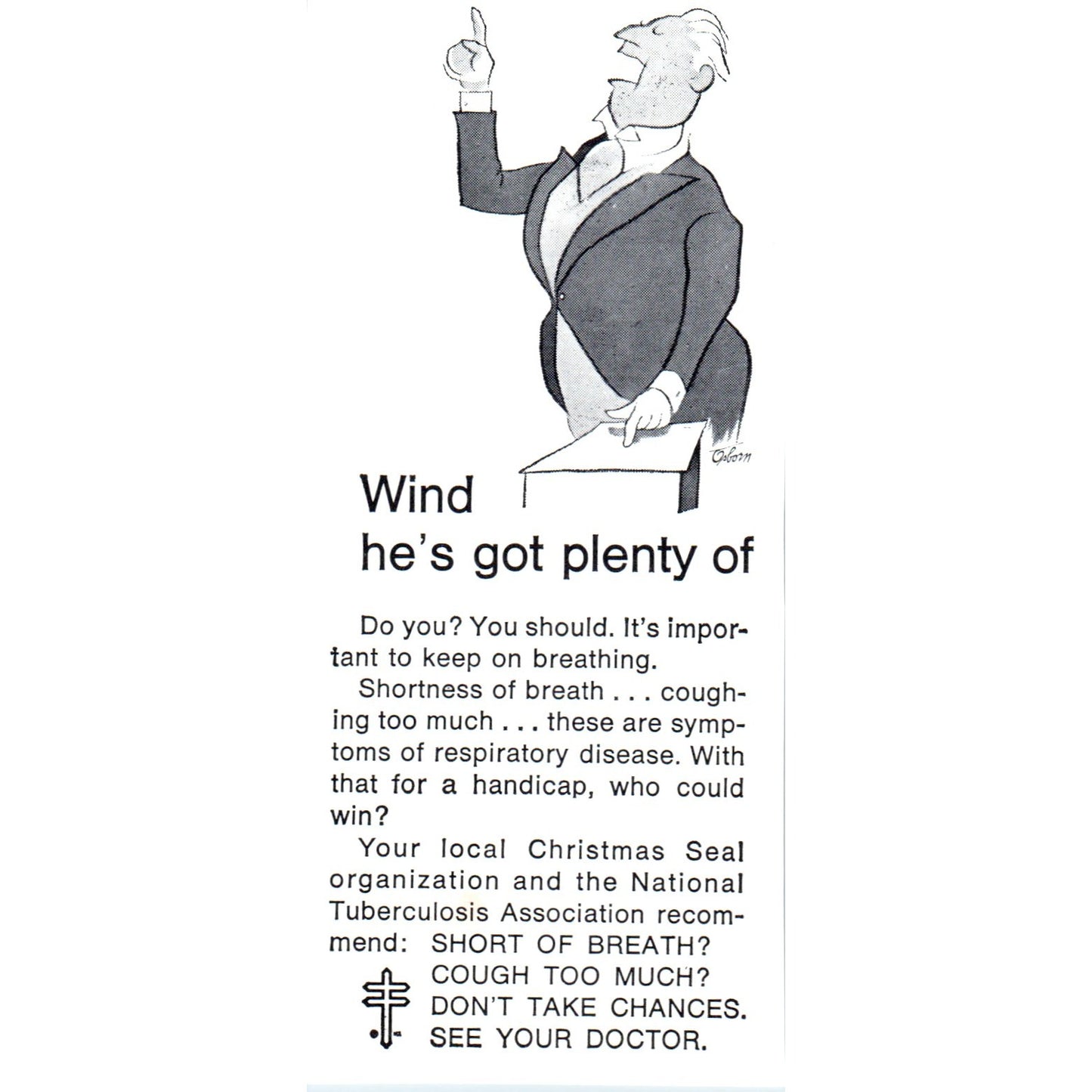 Plenty of Wind Cartoon National Tuberculosis Association 1964 Magazine Ad AB6-LB