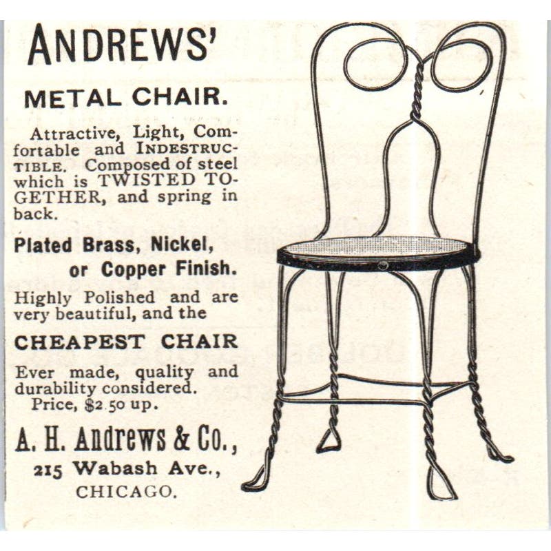 A.H. Andrews & Co Metal Chair Chicago c1890 Victorian Ad AE8-CH10