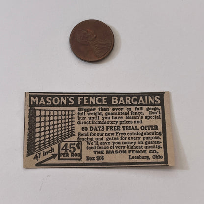 The Mason Fence Co. Fence Bargains Leesburg OH 1931 Newspaper Ad SAG4-S13