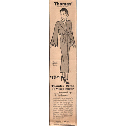 Thomas' Dress of Wool Sheer 2x8" 1935 Minneapolis Journal Advertisement AE7-N1