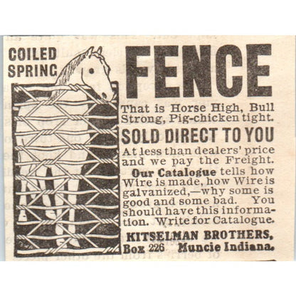 Kitselman Brothers Coiled Spring Horse Fence Muncie IN 1905 Magazine Ad AF1-NH2