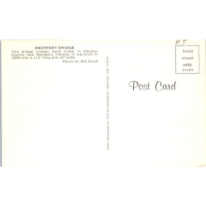 Westport Bridge Sand Creek Decatur County Indiana Covered Bridge Postcard PB11