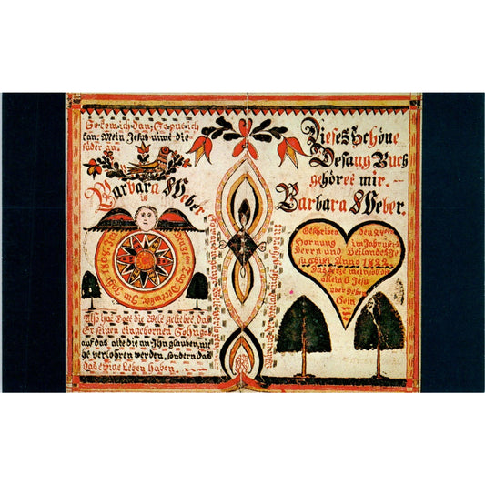 Fraktur Barbara Weber Folk Art Pennsylvania Dutch Country Postcard PD8