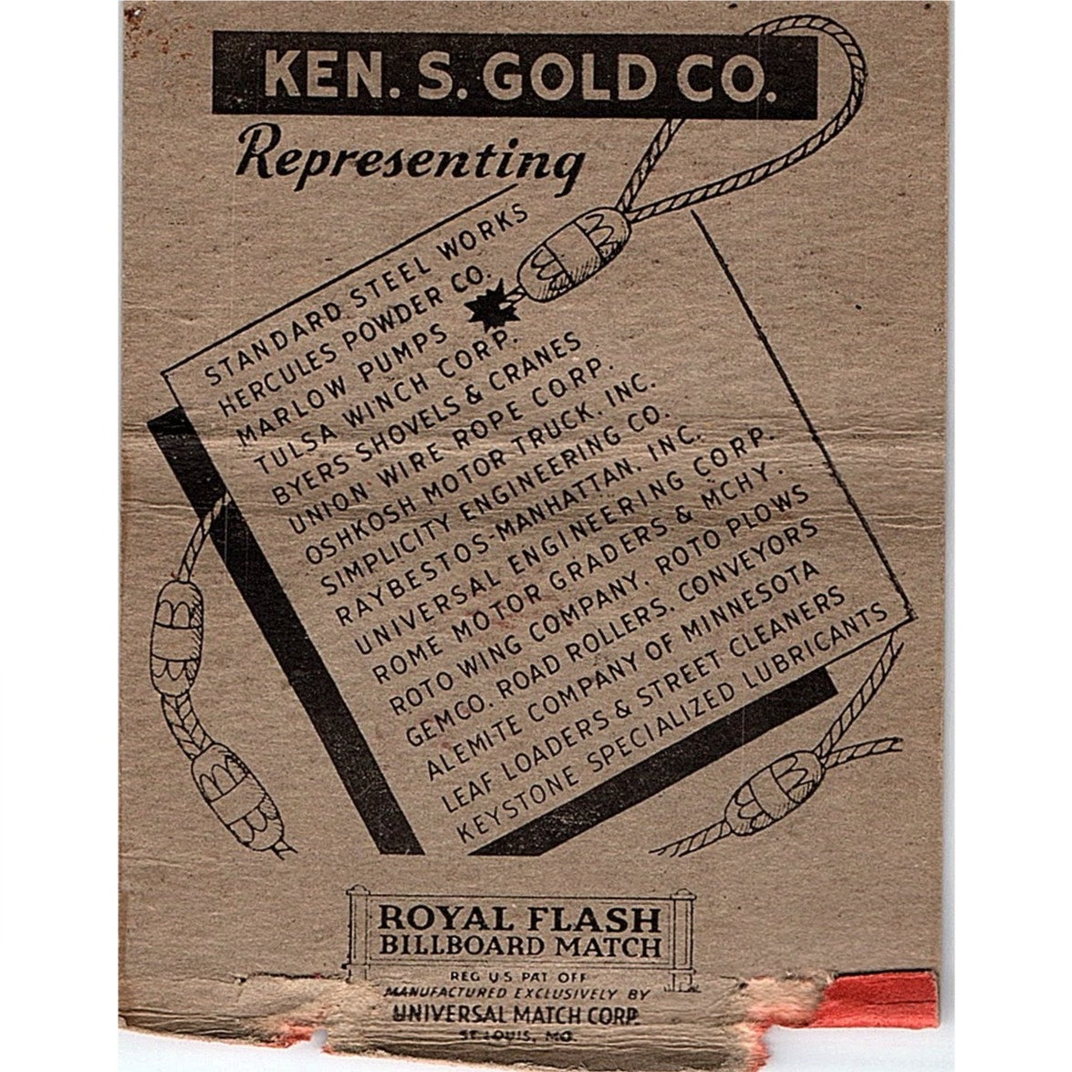 Ken S. Gold Company 880 Gravelmaster St Paul MN Vtg Large Matchbook Cover TH2-Y3