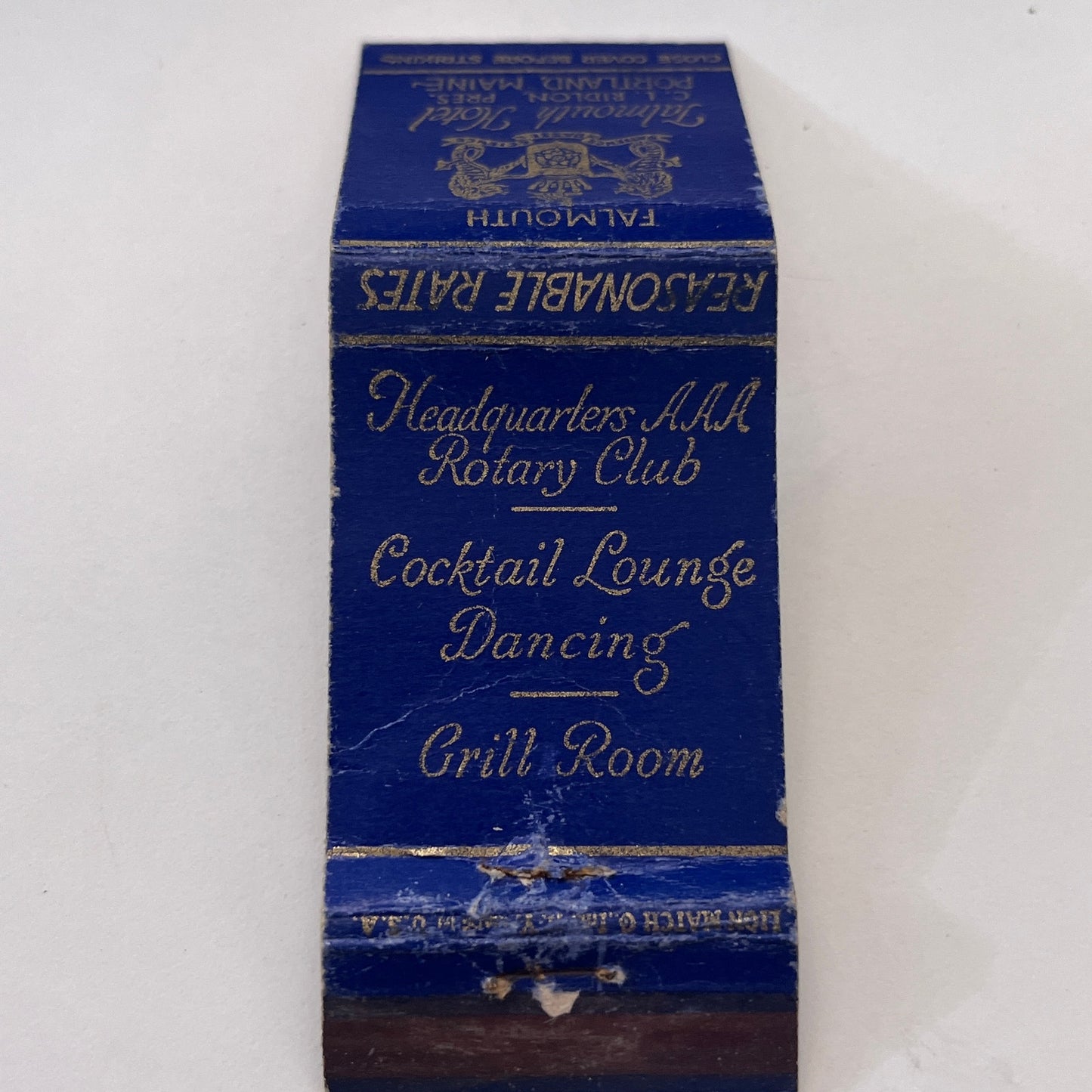 Falmouth Hotel C.L. Ridlon Portland Maine Vintage Matchbook Cover TB8-MB-14