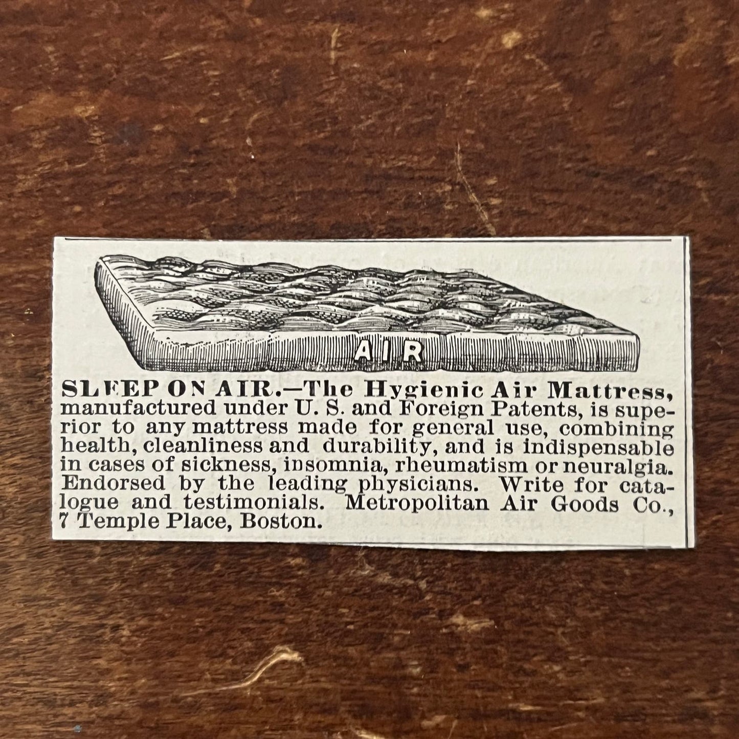 Hygienic Air Mattress Metropolitan Air Goods Co Boston Original Ad AD8-P29