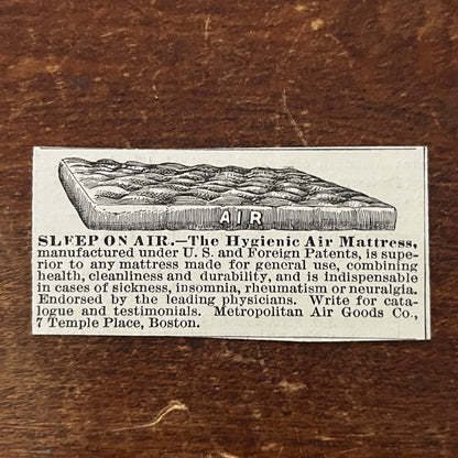 Hygienic Air Mattress Metropolitan Air Goods Co Boston Original Ad AD8-P29