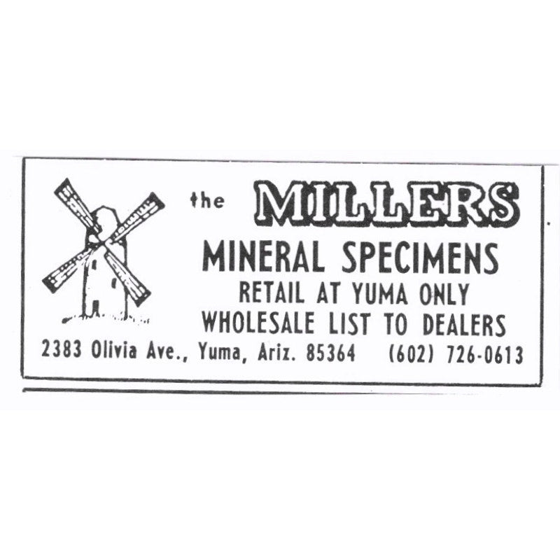 Millers Mineral Specimens Yuma Arizona 1972 Ad AF8-S6