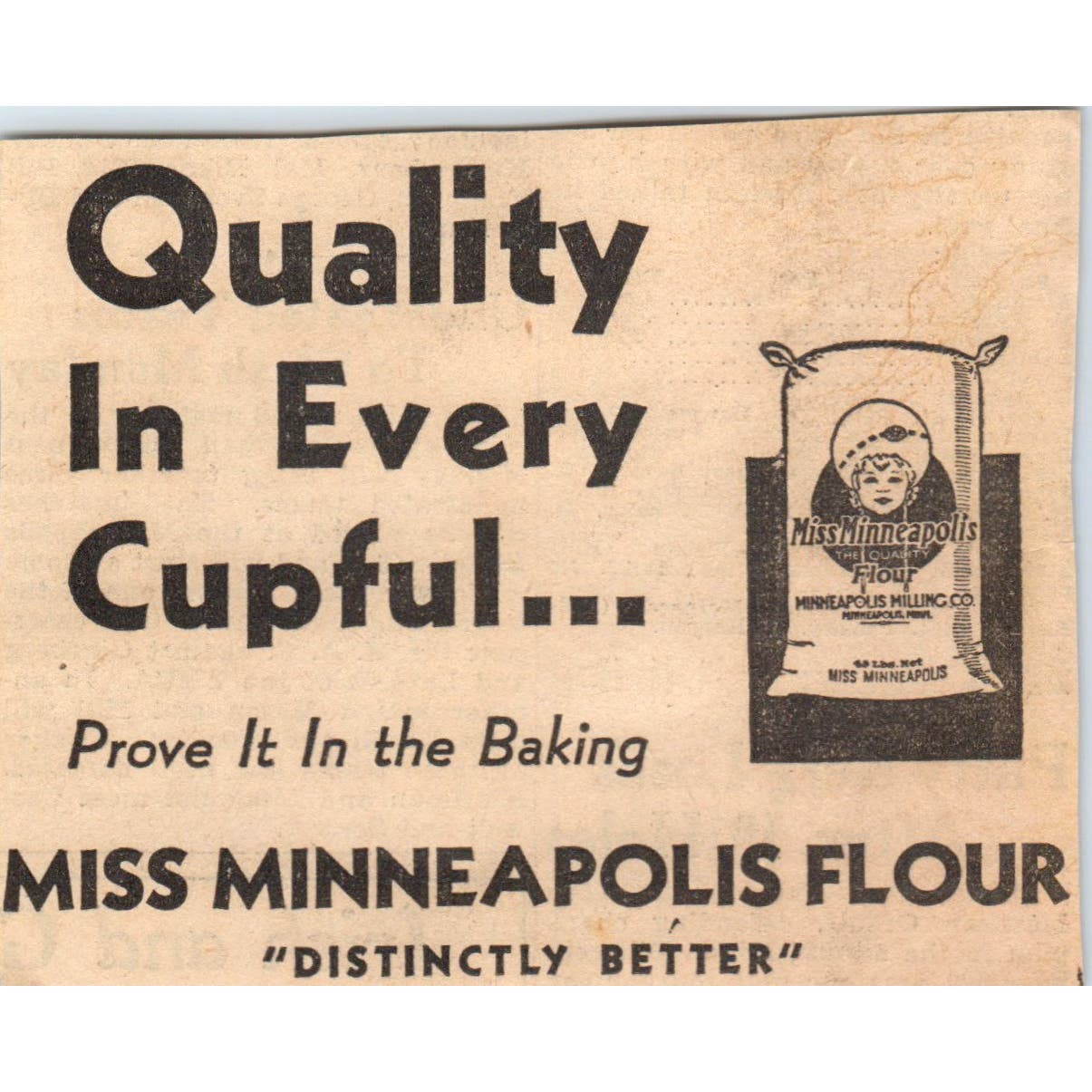 Miss Minneapolis Flour 3x4 1935 Minneapolis Journal Advertisement AB9