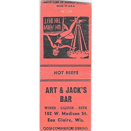 Art & Jack's Bar Eau Claire WI Pinup Vintage Matchbook Cover SE5-Y1