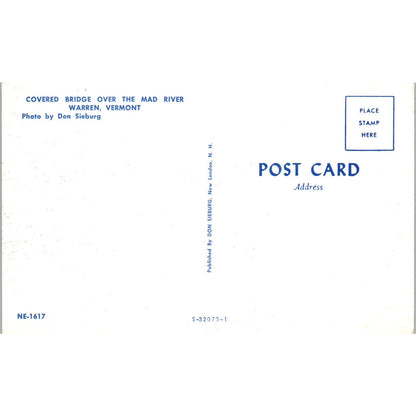 Covered Bridge Mad River Warren VT Vintage Covered Bridge Postcard PD3