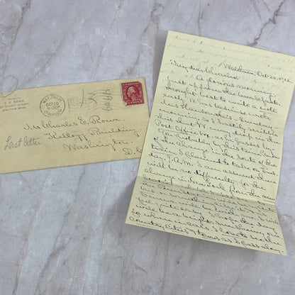1912 Waltham MA to Mrs. Charles E. Rowe Washington DC Postal Cover Ai5-PCL