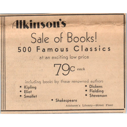 Atkinson's Library Book Sale 3x4 1935 Minneapolis Journal Advertisement AE7-H1