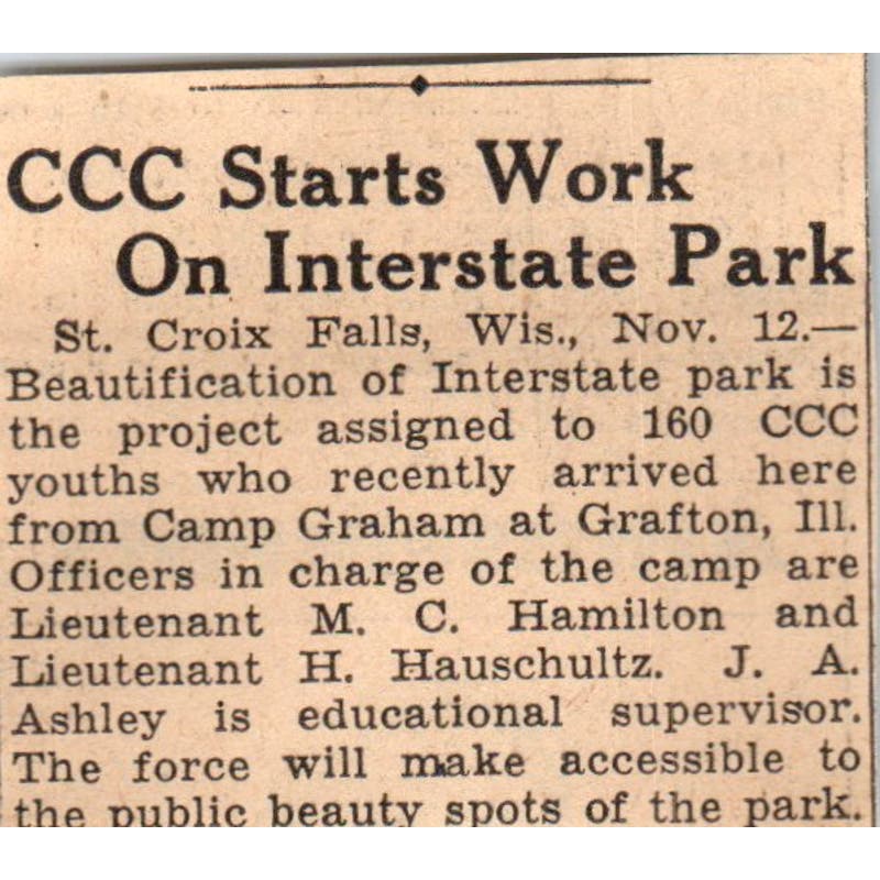 CCC Starts Work on Interstate Park St. Croix WI 1935 News Article AE7-N6