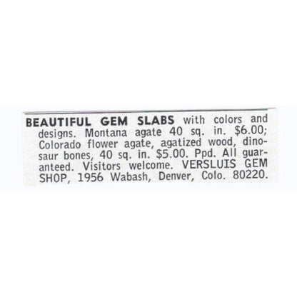 Versluis Gem Shop Gem Slabs Denver Colorado 1964 Magazine Ad AB6-S8