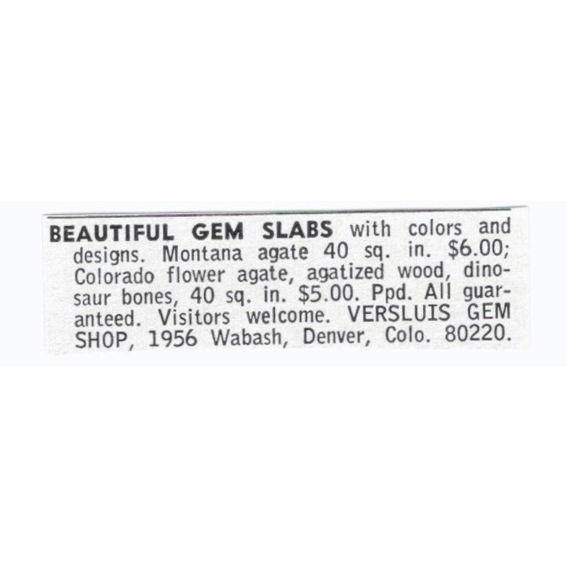 Versluis Gem Shop Gem Slabs Denver Colorado 1964 Magazine Ad AK6-S8