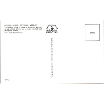 Pittsford Vermont Vintage Covered Bridge Postcard PC15