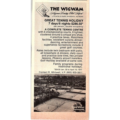 The Wigwam Tennis Resort R. Whitwell Phoenix AZ 1977 Ad AF3-Q1