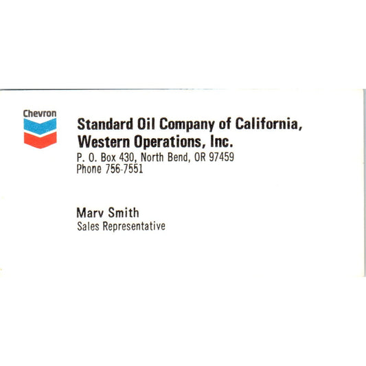 Marv Smith North Bend OR Chevron Standard Oil Vintage Business Card SD8-B21