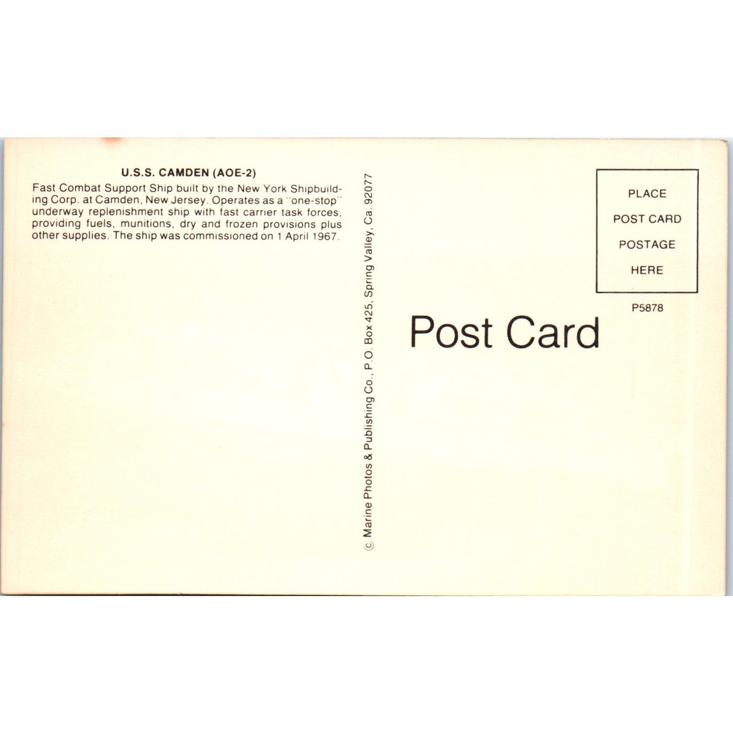 USS Camden AOE-2 Fast Combat Support Ship Vintage Postcard PC17