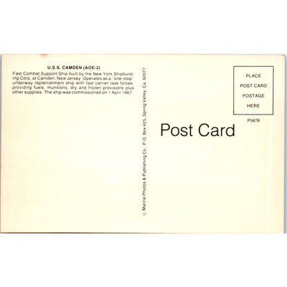 USS Camden AOE-2 Fast Combat Support Ship Vintage Postcard PC17