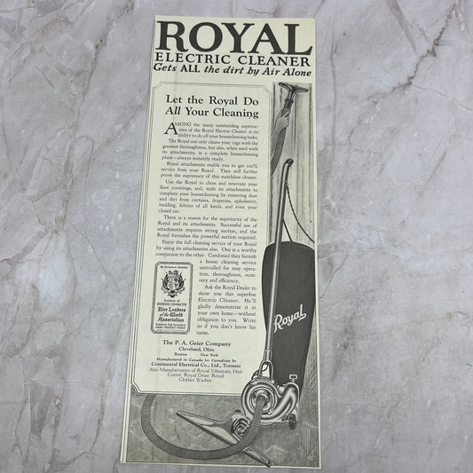 Royal Electric Cleaner Vacuum P.A. Geeier Co Cleveland 1924 Magazine Ad FL6-11