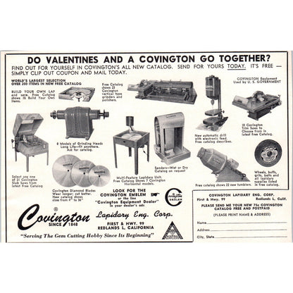 Covington Lapidary Eng. Corp. Redlands California 1964 Magazine Ad AB6-LL1