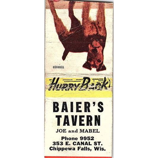 Joe & Mabel Baier's Tavern Chippewa Falls WI Vintage Matchbook Cover SC7-Y8