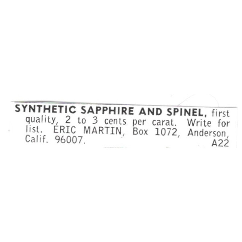 Eric Martin Synthetic Sapphire & Spinel Anderson California 1972 Ad AF8-S16