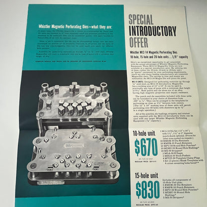 1960 Whistler Magnetic Perforating Dies Dies SB Whistler & Son Dies Brochure J18