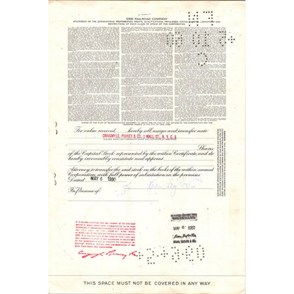 Vintage 1959 Erie Railroad Company Stock Certificate Jean Taylor & Co C12