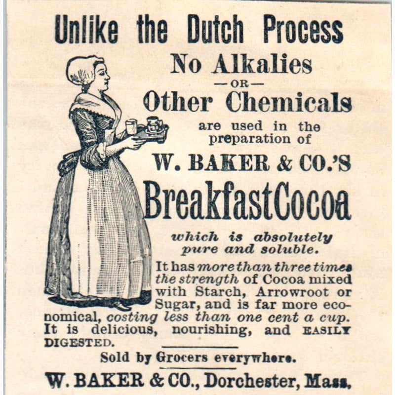 W.A. Baker & Co Breakfast Cocoa Dorchester MA 1894 Ad AK5-H8