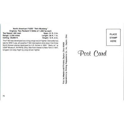 North American F-82B Twin Mustang Vintage Postcard TG8-PC