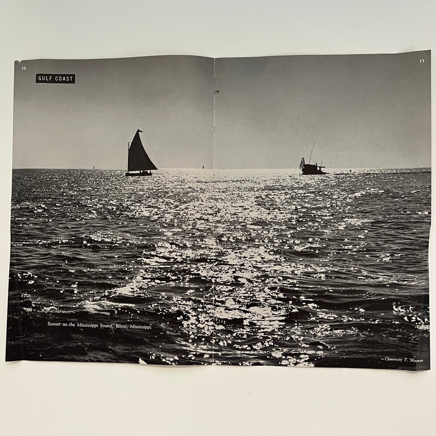 Sunset on the Mississippi Sound Sailboats Photo Fold Out 1953 Biloxi MS AG8-7