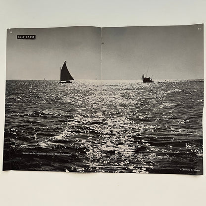 Sunset on the Mississippi Sound Sailboats Photo Fold Out 1953 Biloxi MS AG8-7