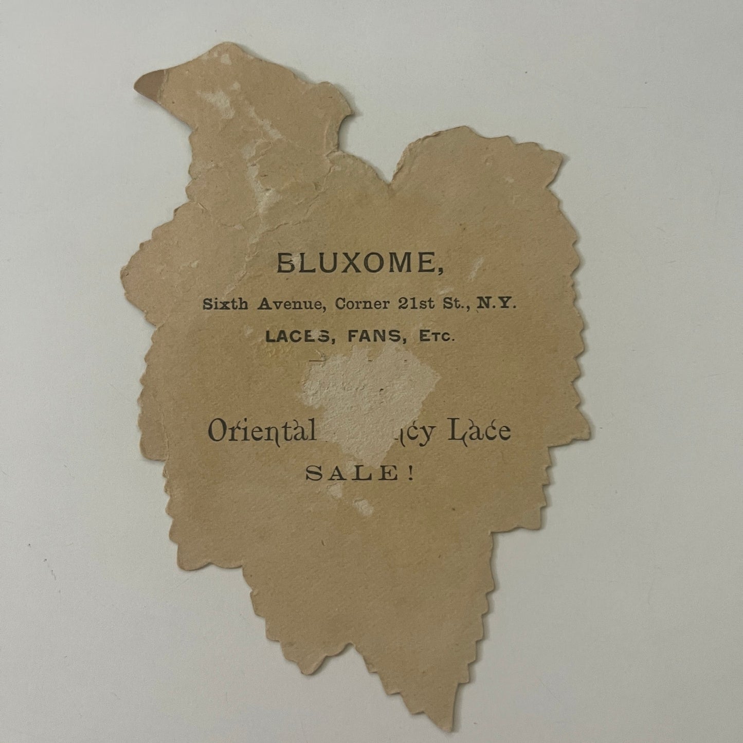 1880s Embossed Victorian Die Cut Bluxome Lace Fans 21st St NY 3x4" SAH9-H7