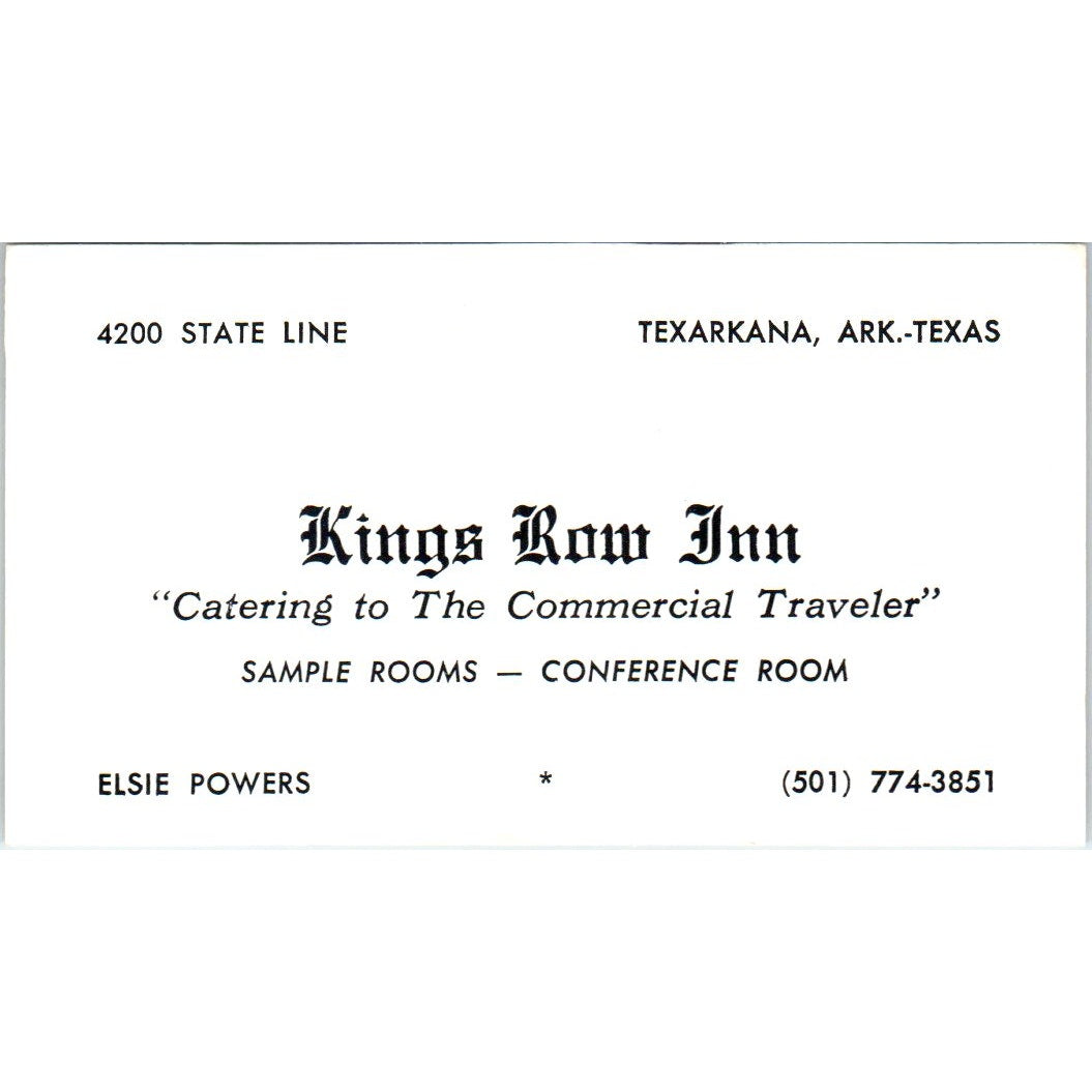 Kings Row Inn Elsie Powers Texarkana AR Vintage Business Card SD8-B22