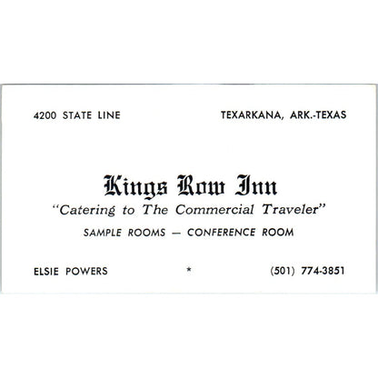 Kings Row Inn Elsie Powers Texarkana AR Vintage Business Card SD8-B22