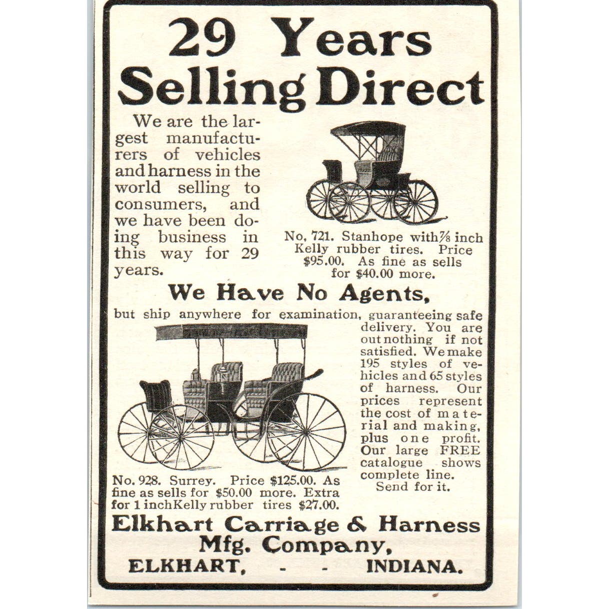 Elkhart Carriage & Harness Mfg Co c1905 Original Magazine Advertisement AE7-A2