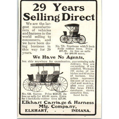 Elkhart Carriage & Harness Mfg Co c1905 Original Magazine Advertisement AE7-A2