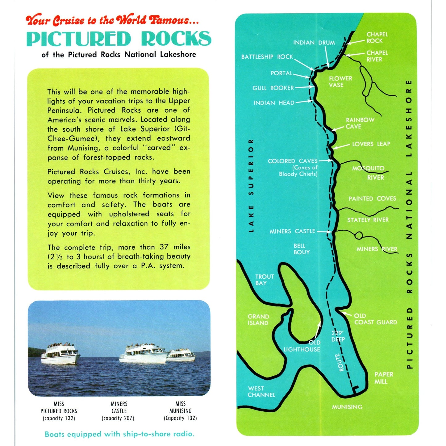 Vintage Pictured Rocks Boat Cruises Munising Michigan Travel Brochure TF4-B3