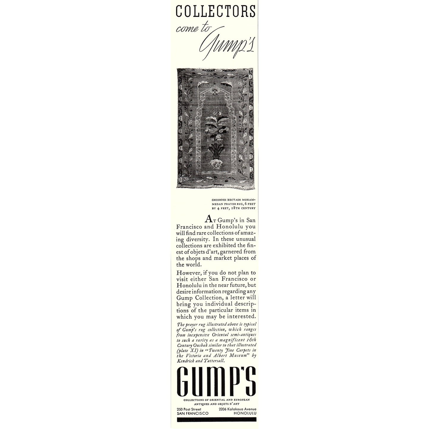 Gump's Oriental & European Antiques San Francisco Honolulu 1935 Ad V1-5