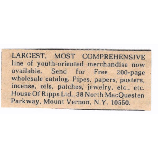 Youth Oriented Merchandise House of Ripps Ltd Mt Vernon NY 1/2x2 1974 Ad AF6-S9