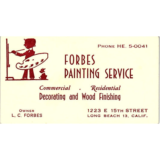 L.C. Forbes Painting Service Long Beach CA Vintage Business Card SE3-B12