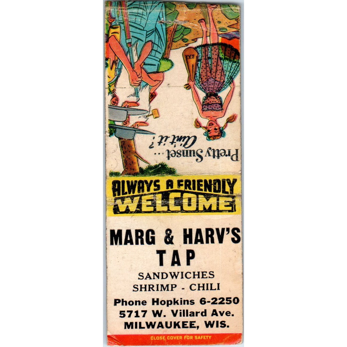 Marg & Harv's Tap Milwaukee Pinup Pretty Sunset Vintage Matchbook Cover SD2-Y2