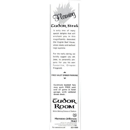 Sheraton-Jefferson Hotel Tudor Room St. Louis 1971 Magazine Ad AD8-H4