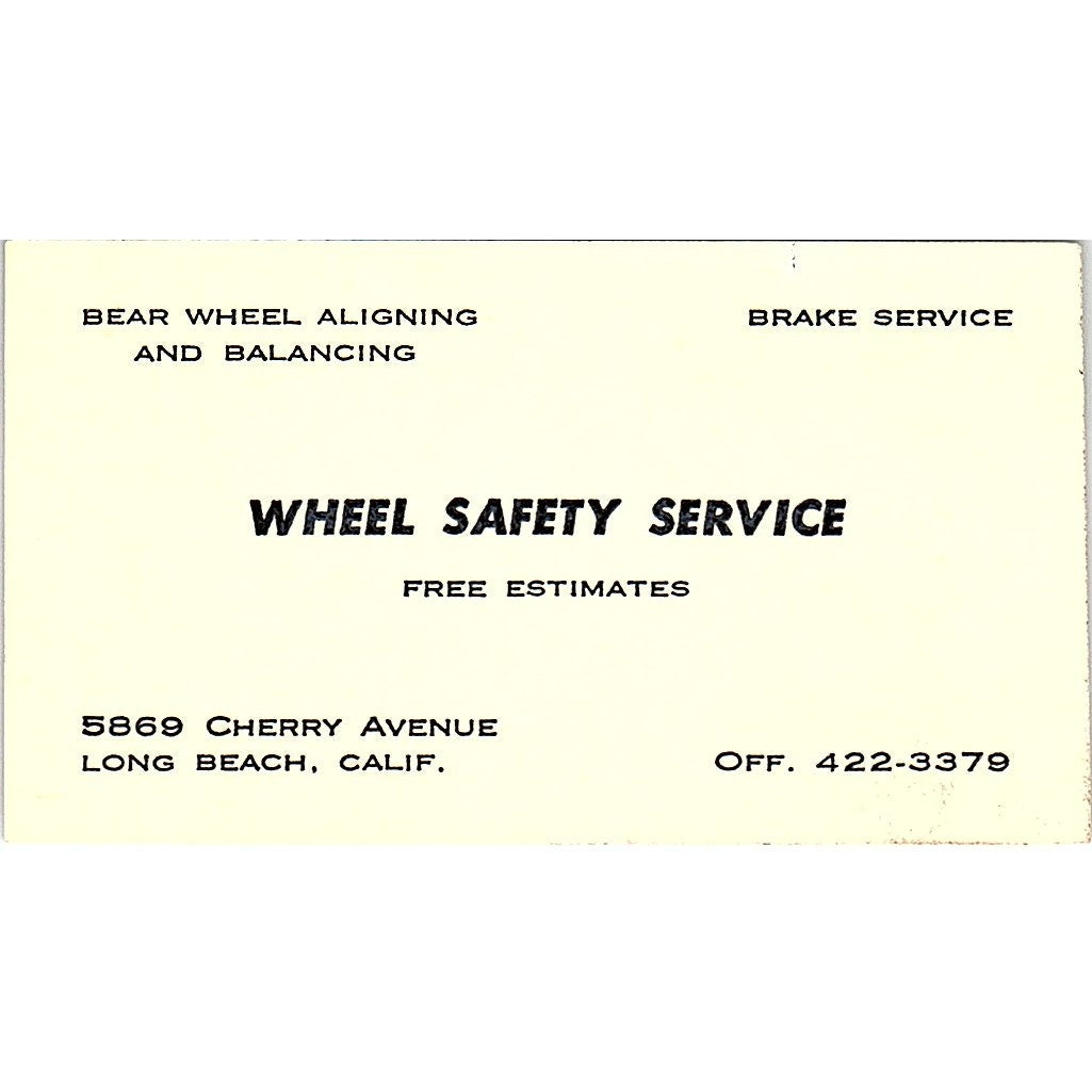 Wheel Safety Service 5869 Cherry Ave Long Beach CA Vintage Business Card SE3-B13